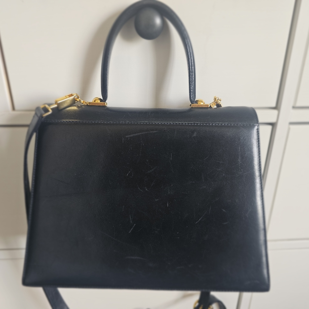 Salvatore Ferragamo Gancini Dark Navy  Satchel with Gold Hardware - Picture 11 of 12